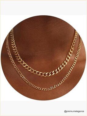 2-Layer Trendy Chunky Chain Necklace Set 16.5-18in